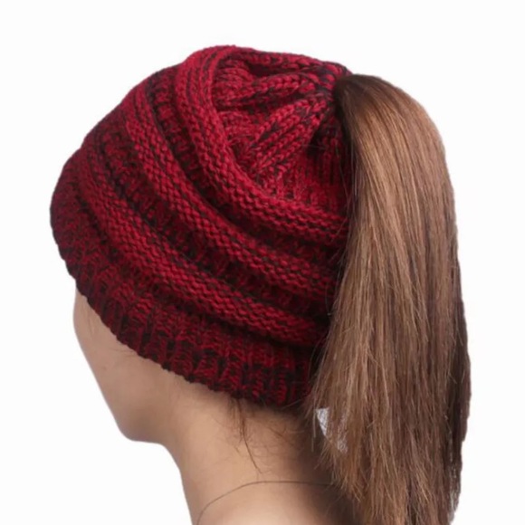 Red Heather Ponytail Beanie! NEW! - Picture 1 of 7